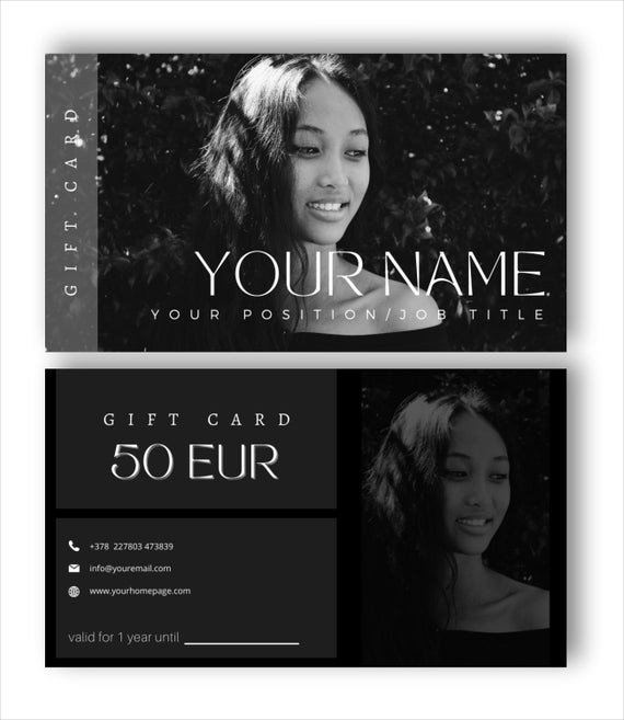 Black and White Gift Card Business Card Template Gift Card Etsy