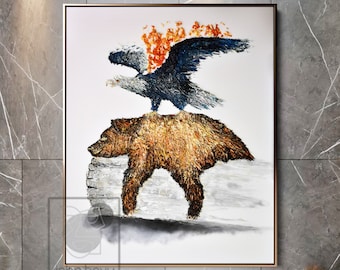 Stock Market Art Bear And Hawk Oil Painting Wall Street Art Stock Exchange Fathers Day Gift for Office Wall Art Finance Gift Trader Gifts