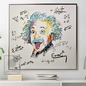 Einstein Painting Famous People Oil Painting On Canvas Einstein Theory Of Relativity Wall Art Office Decor Valentines Day Gifts Him Lab Tech