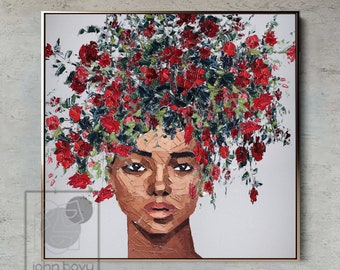 Original Abstracto Mujer Pintura Sobre Lienzo Moderno Femenino Bellas Artes Impasto Pintura Mujer Negra Retrato Arte de pared para la decoración de la pared de la sala de estar