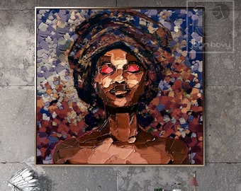 Original Black Women Textured Oil Painting on Canvas Acrylic Painting African American Abstract Expressionist Large Wall Art for Living Room
