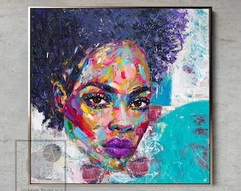 African Woman Original Acrylic Pop Art Painting Black Woman Art Extra Large Wall Art Abstract Street Art Contemporary Painting On Canvas
