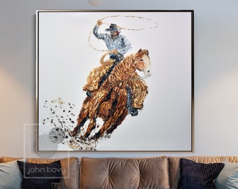 Extra große Cowboy-Malerei Western-Acrylmalerei auf Leinwand Texas Weatherern strukturierte abstrakte Kunstwerk Oversize-amerikanische Kunst-Wohnzimmer