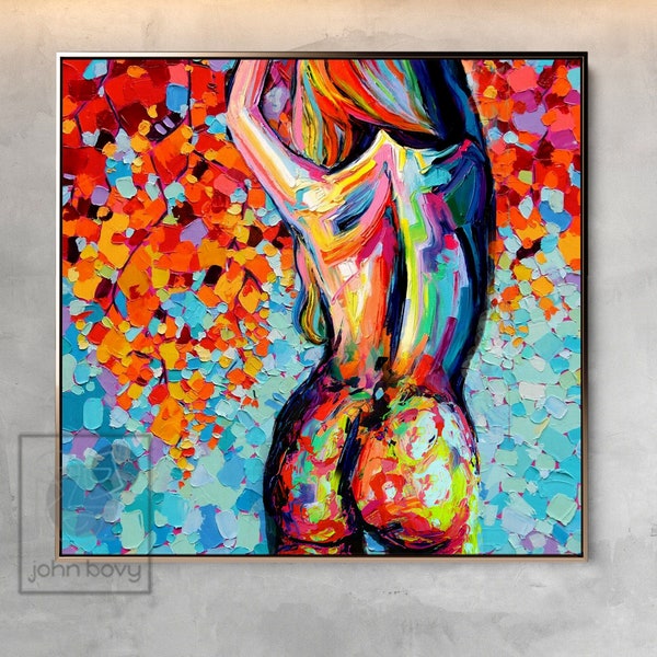 Woman Erotic Painting Original Nude Wall Art Colorful Extra Large Abstract Painting Bedroom Wall Decor Over Bed Valentines Day Gift Lesbian