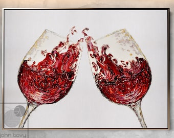 Weingläser Ölgemälde Auf Leinwand Prost Malerei Abstrakte Rotwein Wandkunst Küche Wanddekor Valentinstag Geschenke Ihr Über Bett Dekor