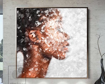 Pintura al óleo original mujer negra arte retrato abstracto fondo blanco mujer acrílico lienzo arte de la pared para la sala de estar decoración de la pared femenina