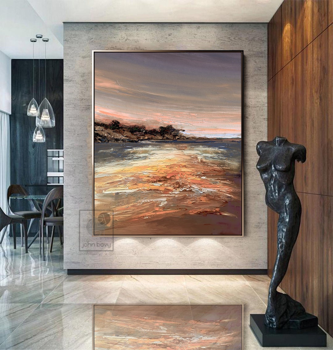 Large Beach Painting Acrylic Sunset Impasto Art Beach Abstract Seascape ...