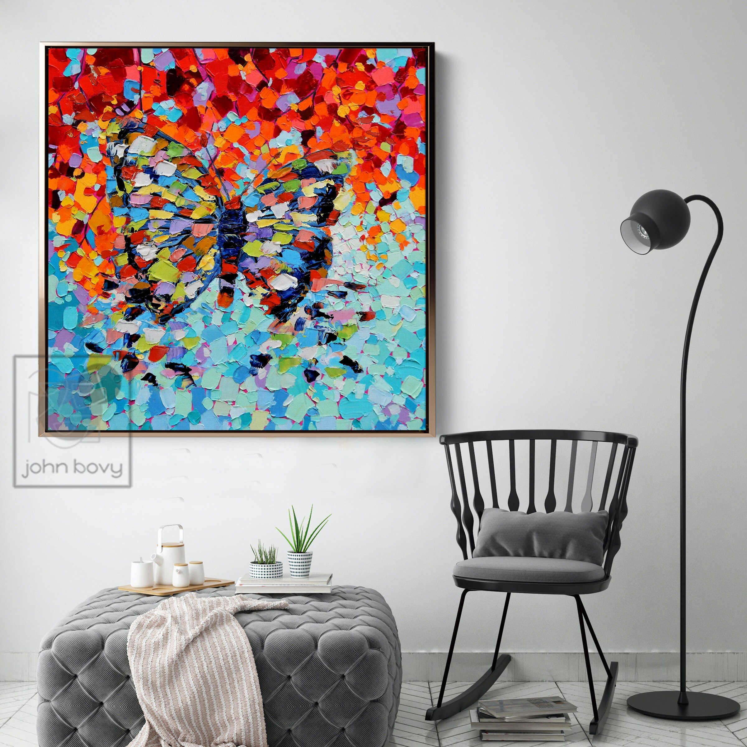 Butterfly Large Canvas Wall Art Abstract Extra Colorful Butterfly Oil ...