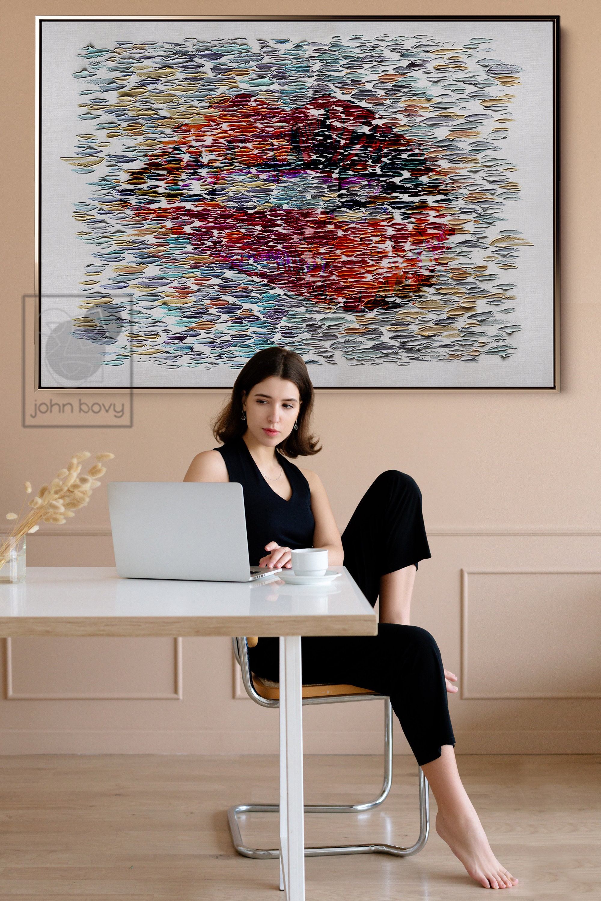 Large Red Lips Wall Art Canvas Impasto Oil Painting Woman Lips Artwork ...