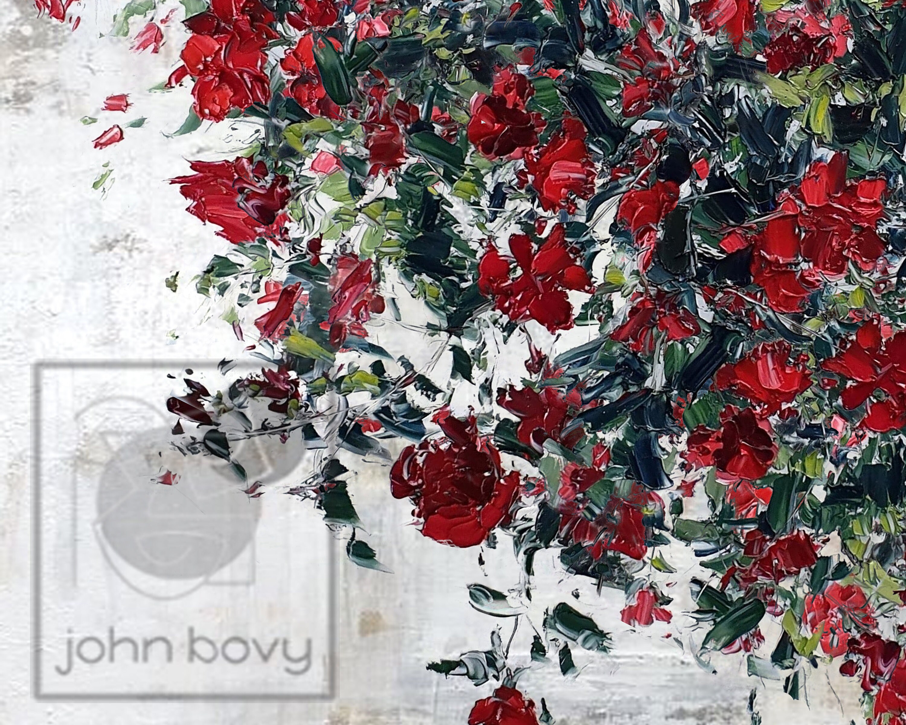 Large Abstract Red Rose Flowers Oil Painting on Canvas Wall Art Framed ...