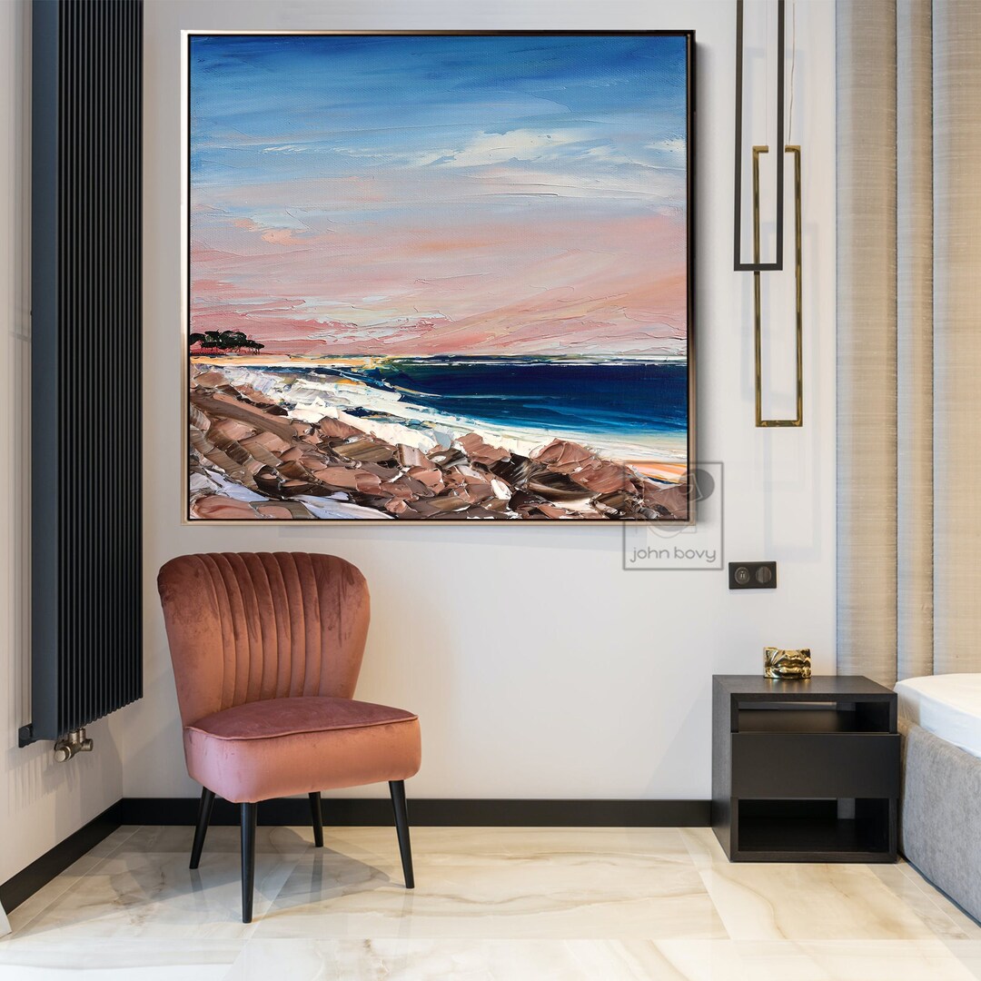 Palette Knife Beach Painting Seascape Large Artwork Seaside Etsy