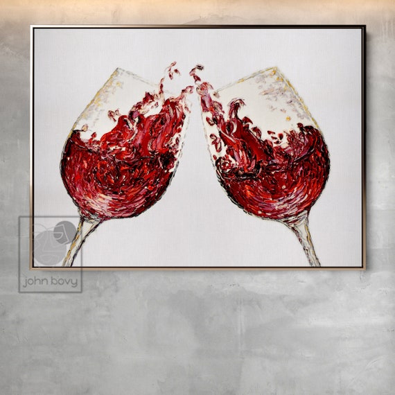 Wine Glasses Oil Painting on Canvas Cheers Painting Abstract Red Wine Wall  Art Wine Bar Wall Decor Above Bed Decor Romantic Aesthetic Art 