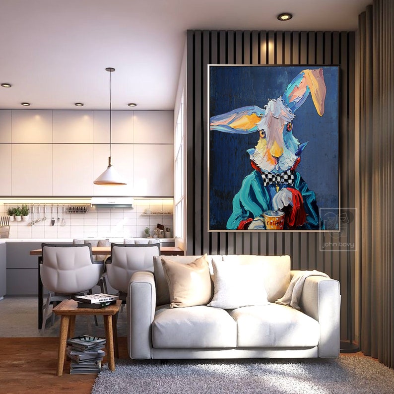 Coffee Shop Art Rabbit Canvas Painting Morning Coffee Addicted - Etsy