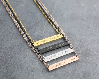 Personalized Plate Pendant Necklace: Engraved Stainless Steel Bar, Custom Motto