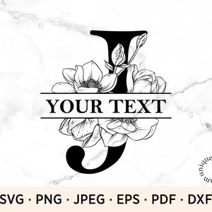 Bloem Split Letter J, Persoonlijke Bloemen Letter SVG, Monogram Lettertype, Instant Download, Lettertypebestand, Commercieel Gebruik Svg-bestanden, Sublimatie Brief