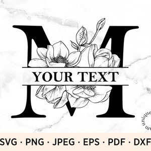 Bloem splitsen letter M, persoonlijke bloemen brief SVG, monogram lettertype, direct downloaden, lettertypebestand, commercieel gebruik SVG-bestanden, sublimatie brief