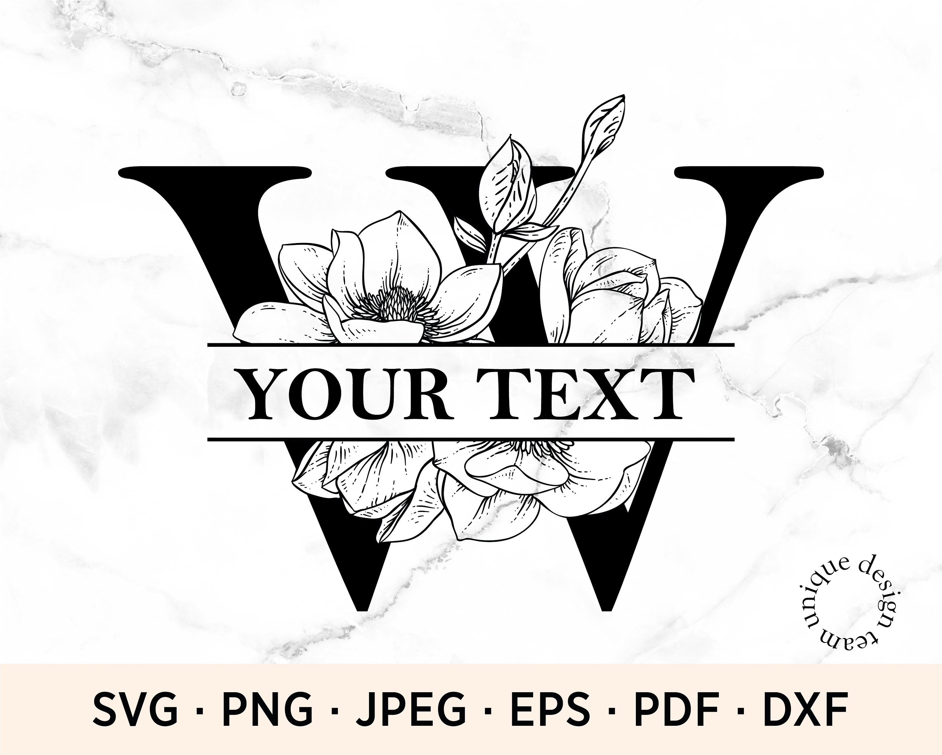 Flower Split Letter W, Personal Floral Letter SVG, Monogram Font ...