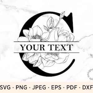 May include: Black and white illustration of the letter C with floral embellishments. The text "YOUR TEXT" is displayed on a banner below the letter.