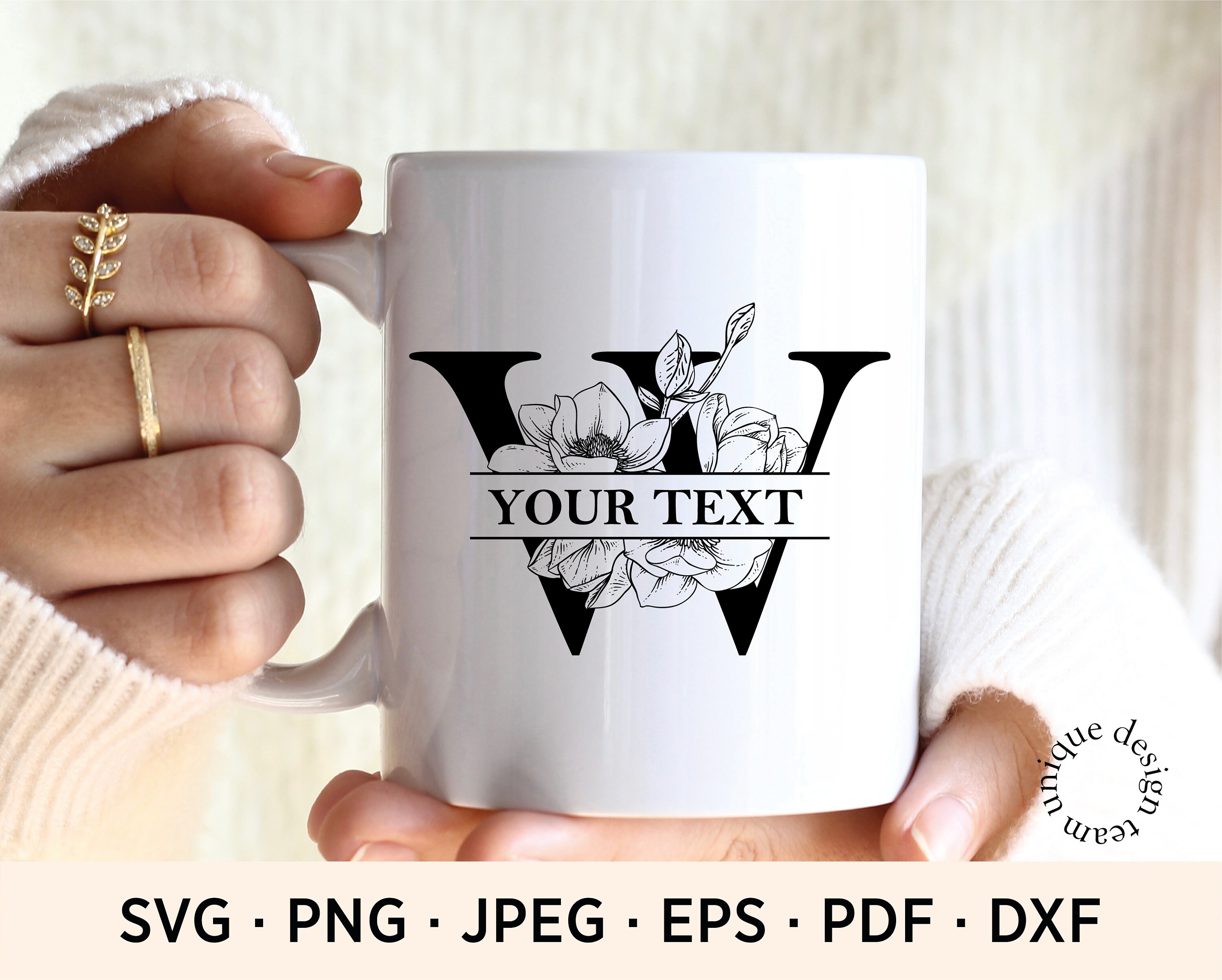 Flower Split Letter W, Personal Floral Letter SVG, Monogram Font ...