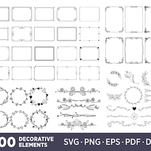 200 Decorative Elements SVG, Frame Bundle SVG, Wreath Svg Bundle, Dividers Borders SVG, Ornaments svg, Flourishes Svg, Text Divider Svg, Dxf