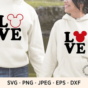 Día de San Valentín SVG, Mickey Mouse Love Heart SVG, Couples Love SVG archivos cortados para Cricut, Uso comercial Svg Files
