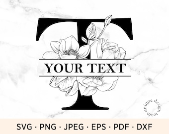 Flower Split Letter T, Personal Floral Letter SVG, Monogram Font, Instant Download, Font file, Commercial Use Svg files, Sublimation Letter