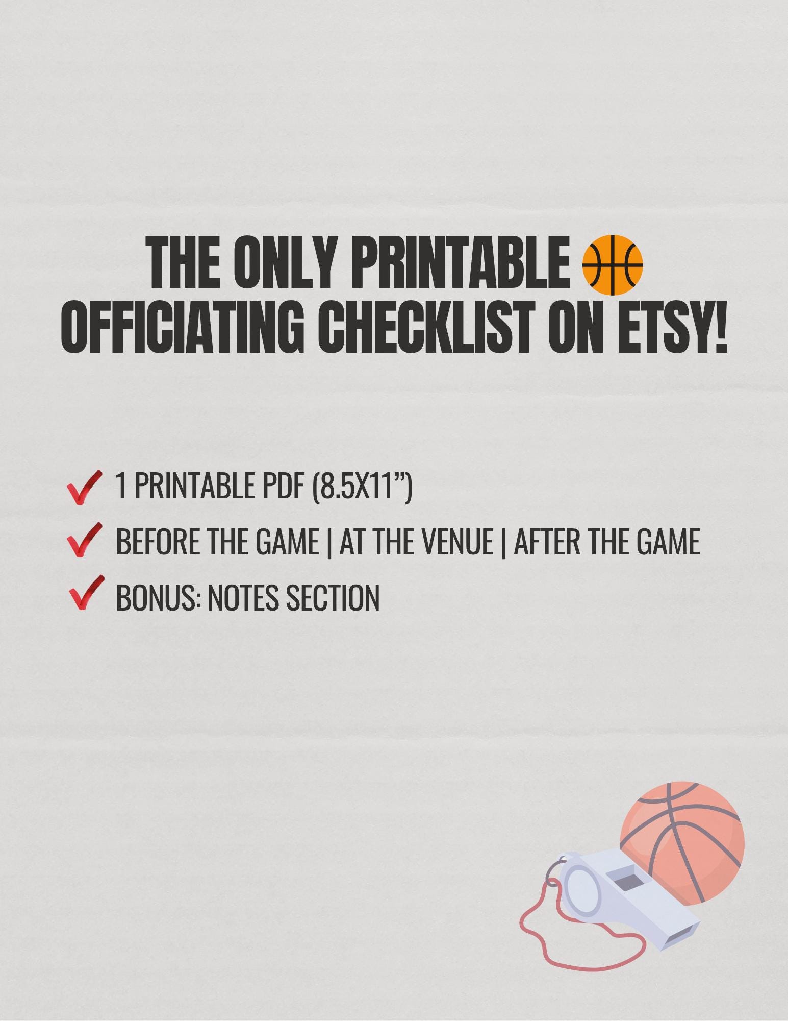 Printable Basketball Referee Checklist | Game Day Prep for Officials - Etsy