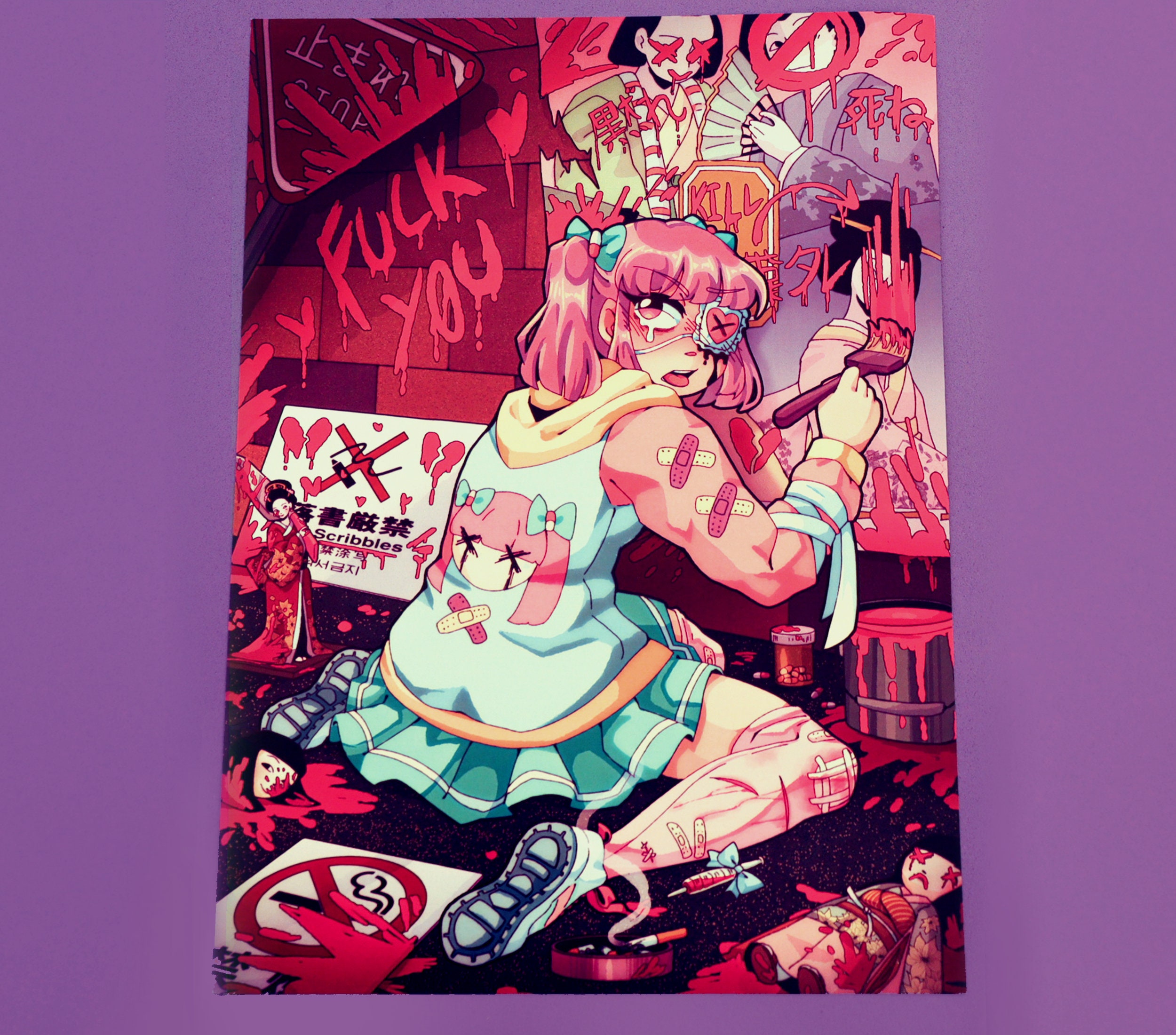 Menhera-chan peeker - Peeking anime girl Postcard for Sale by