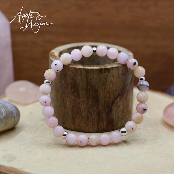 Bracelet en Opale Rose des Andes avec ses perles en argent 925