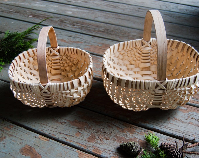Set of two wooden baskets hand woven home decor farmhouse gift baskets