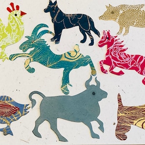 Formas de animais de fazenda de papel, forma de papel artesanal, animais de papel Lokta, artesanato de papel, papel Lokta, CraftSupply, scrapbooking, animal de fazenda de papel