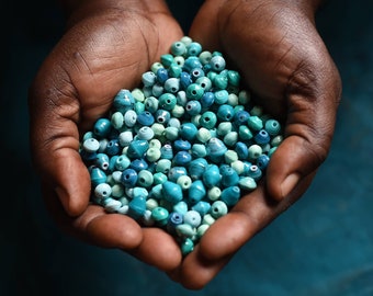 Blue Paper Beads: Handmade Recycled Craft Beads, Uganda (50 pc)