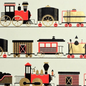 Tren en envoltura de regalo roja, envoltura de regalo hecha a mano, papel de envolver de tren, papel de tren hecho a mano, papel ecológico hecho a mano, papel decorativo de tren