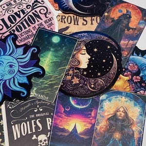 Lot d'autocollants sorcière, autocollants tarot, autocollants lune, lot d'autocollants infusion de sorcière, étiquettes d'autocollants de potion, potions de sorcière, lot d'autocollants magiques