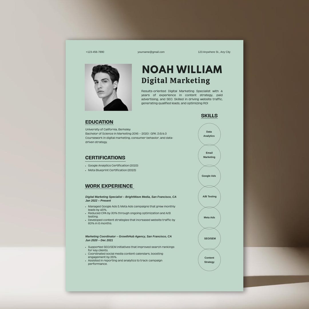 Digital Format Cv Modern Digital Marketing CV | Professional Canva Editable - Etsy
