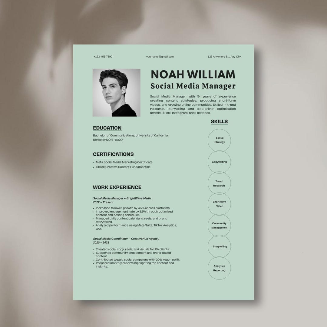 Social Media Manager Resume Template | Marketing CV | Canva Modern ...