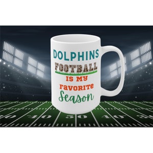 Dolphins Football Season Mug: Miami Fan Gift, 15oz Ceramic Coffee Cup