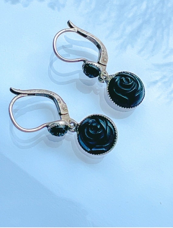 Victorian Mourning Whitby Jet Earrings set in Ste… - image 9