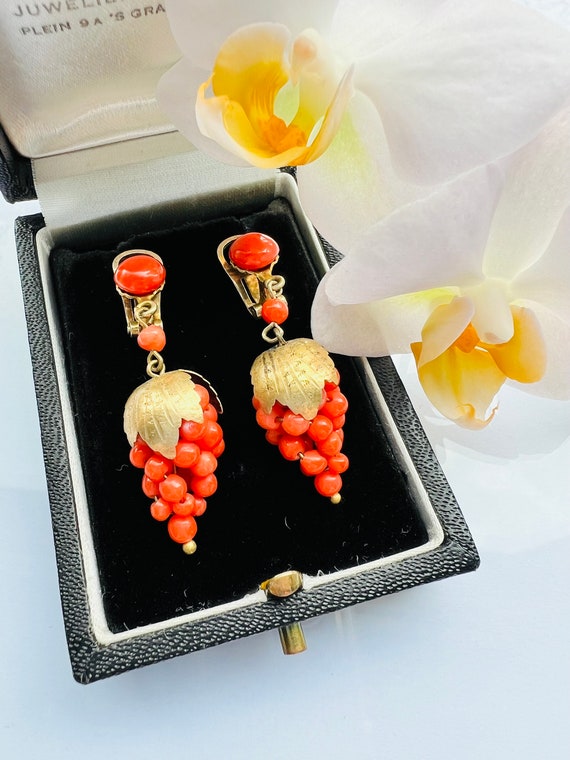 Genuine Undyed Red Coral Earrings Set in Gold Plated Sterling Silver Vintage Mediterranean Precious Red Coral Earrings Coral Brunch or Grape Etsy