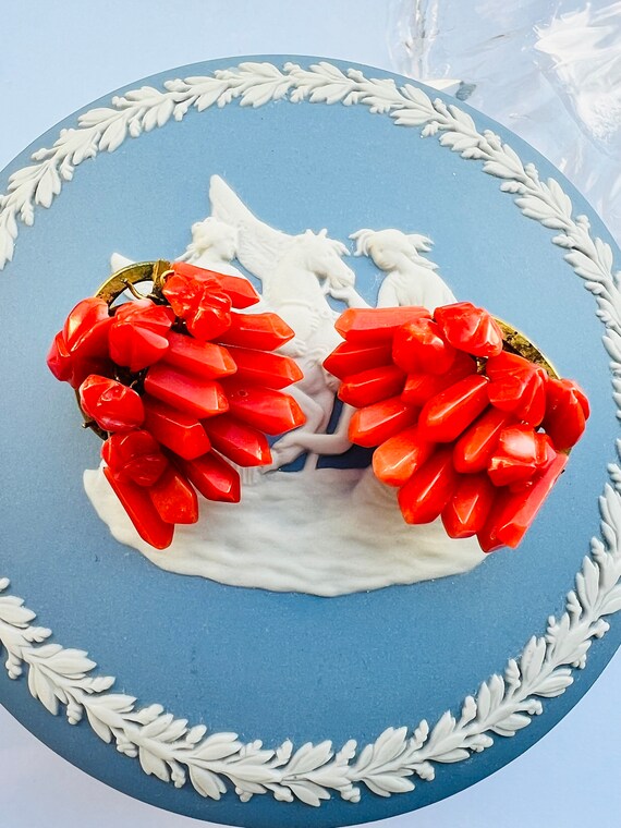 Genuine Undyed Red Coral Clip on Earrings. Medite… - image 2