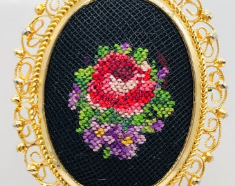 Micro embroidery. Vintage Italian brooch with micro embroidery.