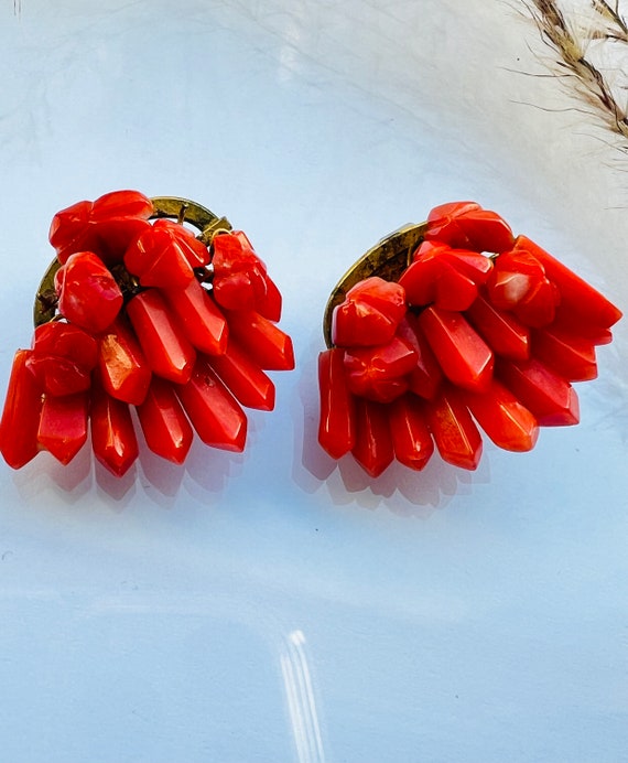 Genuine Undyed Red Coral Clip on Earrings. Medite… - image 7