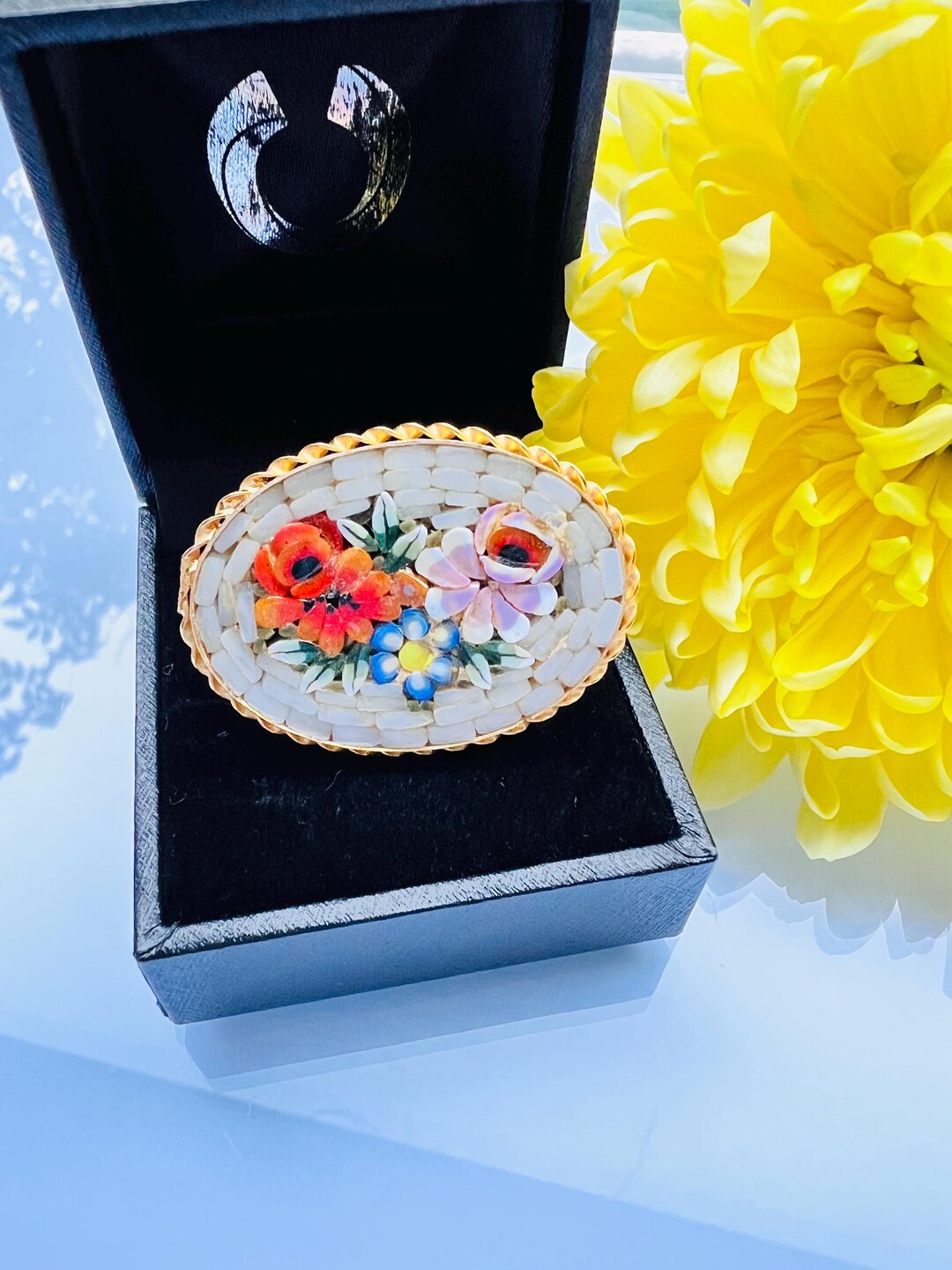 Broche Vintage Micro-mosaïque Millefiori - Monture Laiton - Bijou Ancien Référence K25