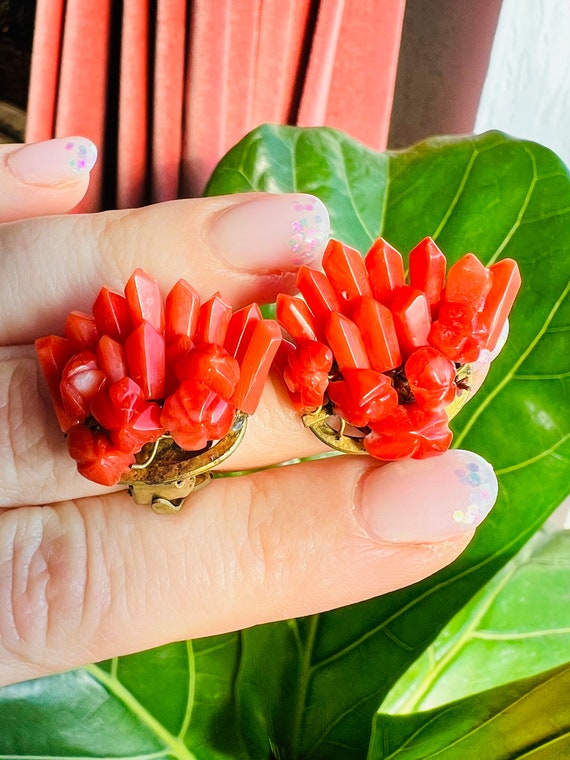 Genuine Undyed Red Coral Clip on Earrings. Medite… - image 6