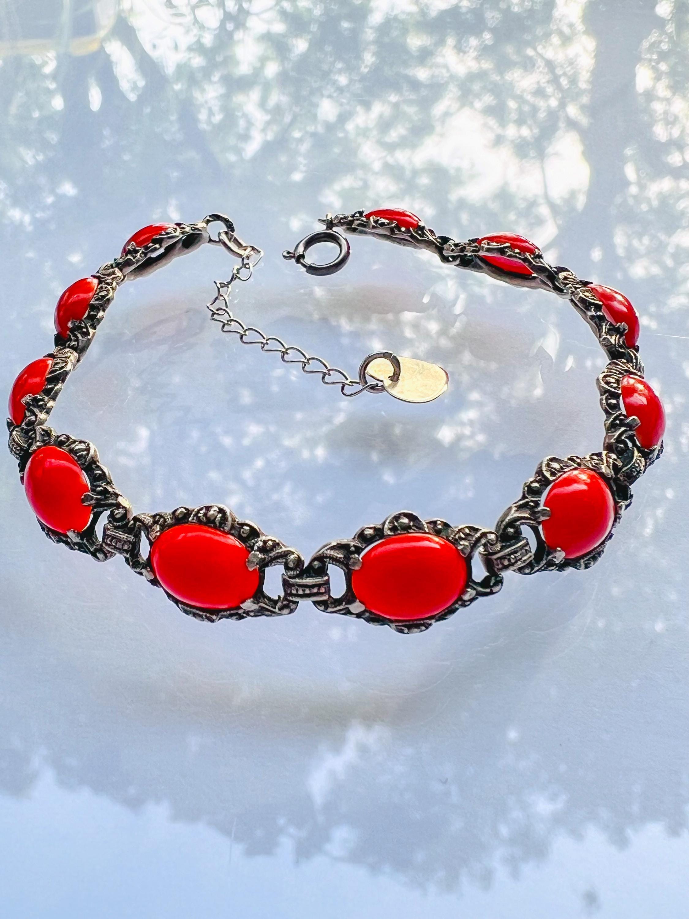 Red Coral Link Bracelet - Etsy