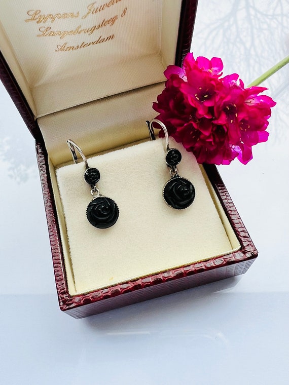 Victorian Mourning Whitby Jet Earrings set in Ste… - image 7