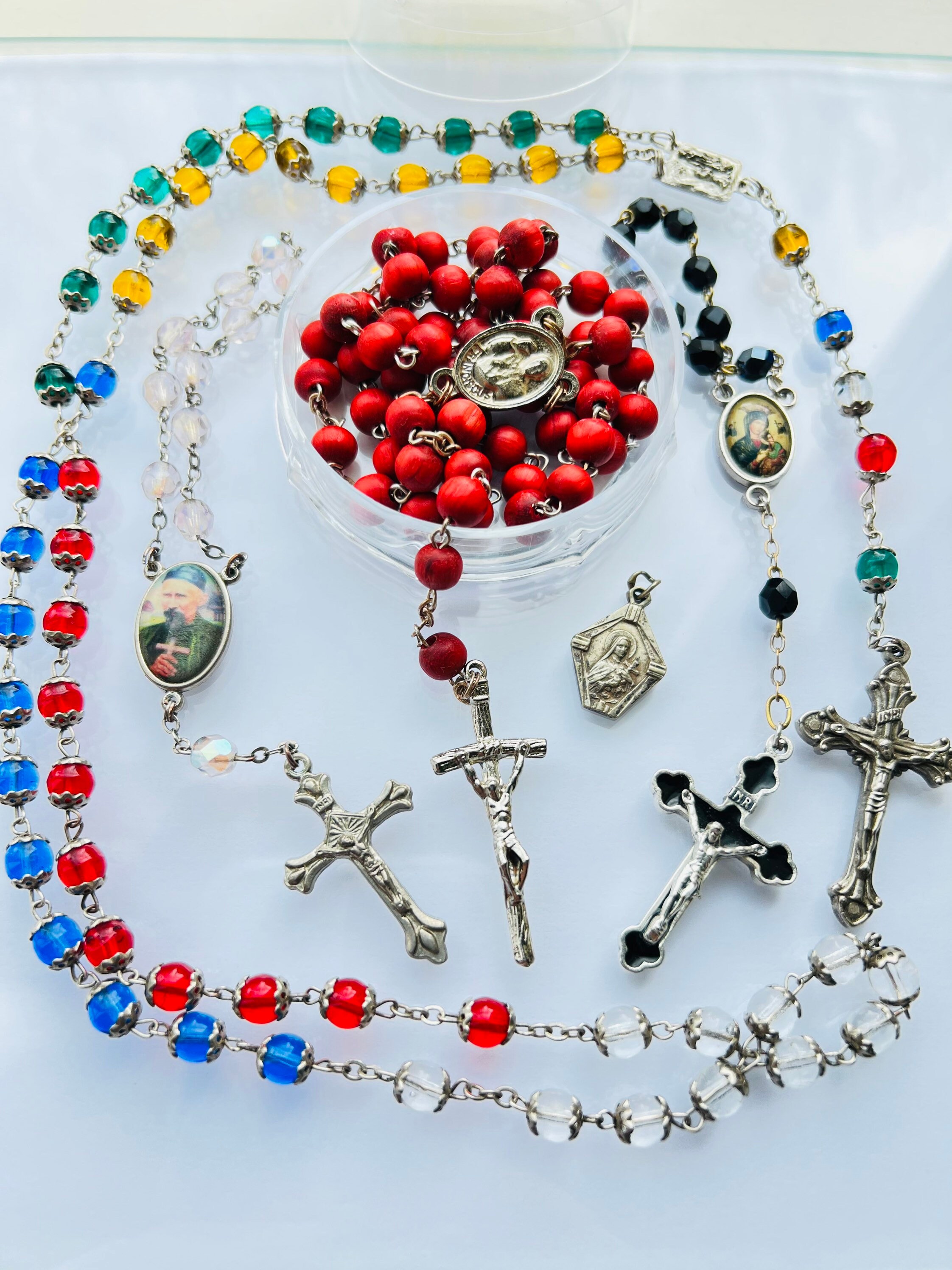 NEW 10/pc Metal Center Piece Separator Crucifix 2 Sided Rosary 