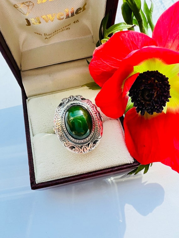 Jade Ring set in Sterling Silver. Antique Sterlin… - image 1