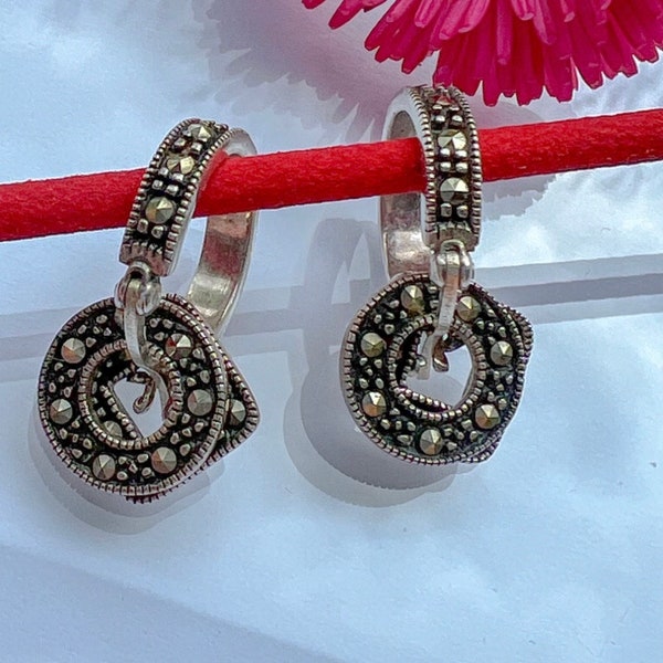 Sterling Silver Hoop earrings with Charms Vintage Sterling Small  Hoop earrings Charms earrings
