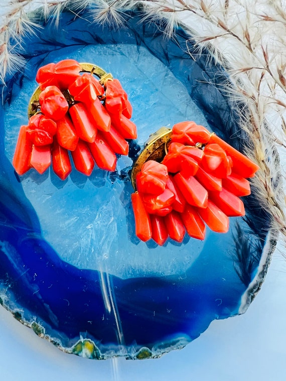 Genuine Undyed Red Coral Clip on Earrings. Medite… - image 1